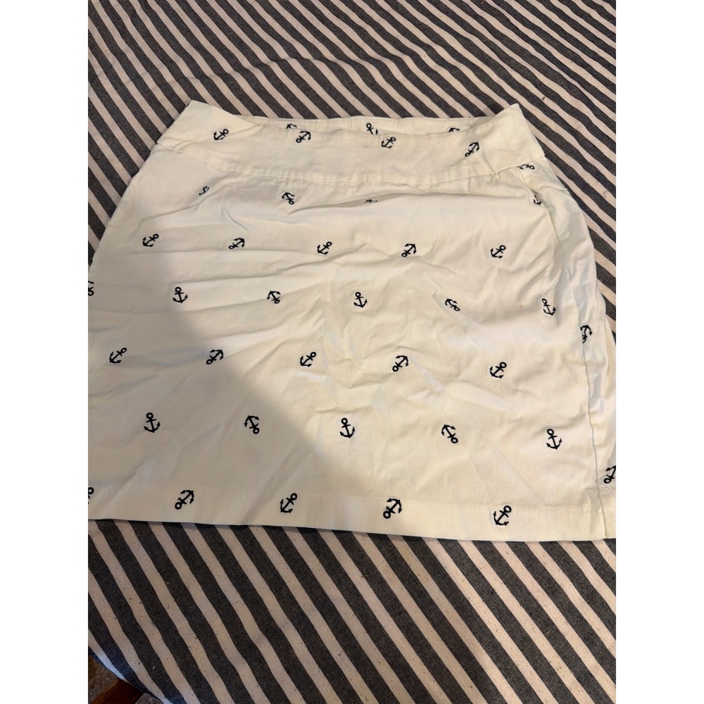 Lulu-B Womens White Navy Anchor Embroidered‎ Pull On skirt Size 12